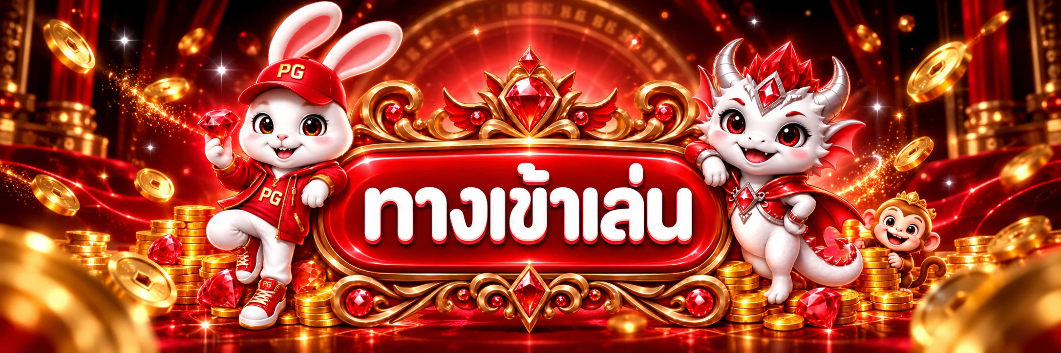ทางเข้าเล่น 3KDUBAI พร้อมตัวละครเกมและป้ายสีแดง